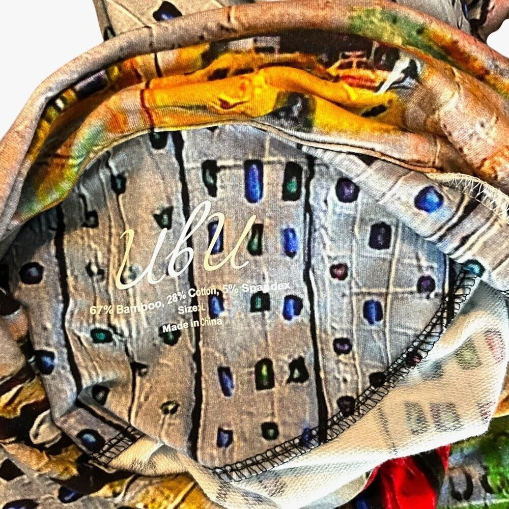 Ubu Size L Tunic Long Sleeve Landscape City Collared Multicolor Bamboo - Picture 9 of 11